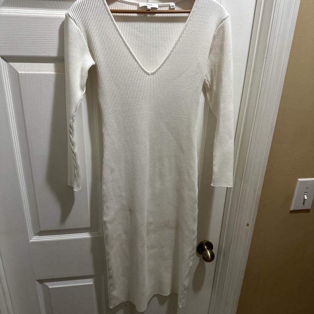 Vince Cream Ribbed Midi Dress